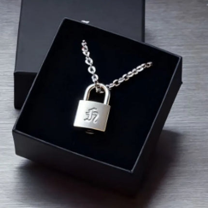 Smooth Matte Finish Metal Lock Necklace Same As Huang Xuanchen's Style New Punk Necklace Men Women Jewelry Couple Fans Collect