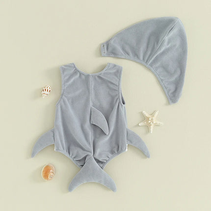 Pudcoco Baby Halloween Shark Rompers Infant Boys Girls Mouth Print Sleeveless Bodysuit with Hat Newborn Jumpsuits Costume