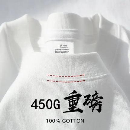 100% Cotton 450g M2 Heavy Cotton Short-sleeved T-shirt Summer Round Neck Loose Versatile Bottoming Shirt for Men and Women