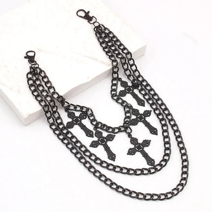 Punk Metal Cross Star Layered Chain Keychain For Women Men Waist Key Chain Wallet Jeans Hip-hop Pants Harajuku Belt Jewelry Gift