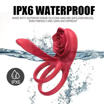 Remote Control Vibrating Cock Ring Penis Sleeve with Rose Clitoral Stimulator Penis Ring Vibrator Adult Sex Toys for Men Women