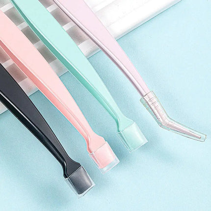 2Pcs Eyelash Tweezer Set Lash Pick Up Clip Pointed Flat Clip Lash Grafting Item Lower Eyelashes Applicator Portable Makeup Clamp