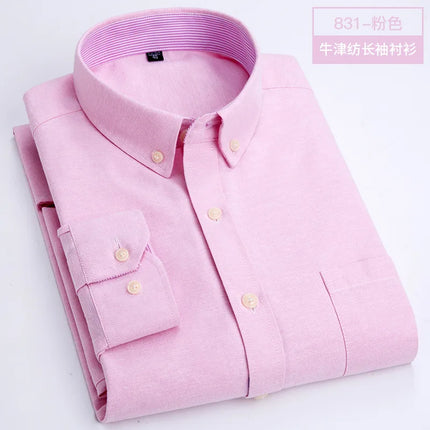 Men's Long-Sleeved Shirt Made of Oxford Fabric, Suitable for All Seasons, Trendy and Versatile, Perfect for Daily Office Wear.
