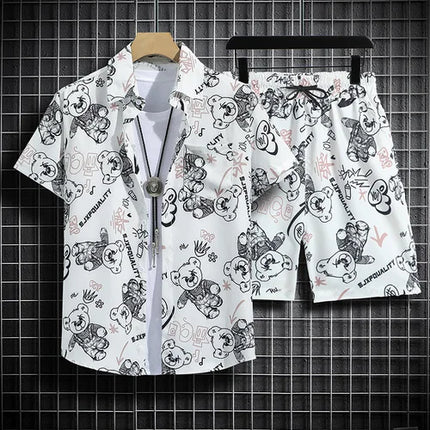 Summer Short Sleeve Flower Shirt Men's Beach Sets Hawaiian Island Style Retro Handsome Casual Thin Shirt Hawaiian Shirt