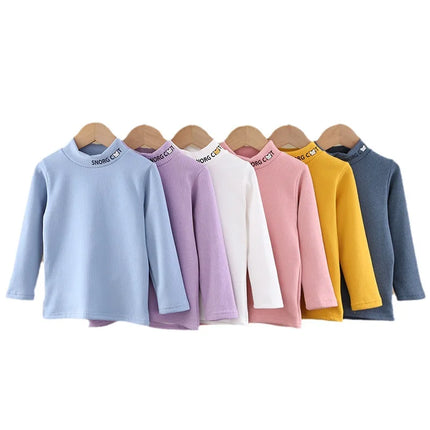 2025 New Children's Warm Base Shirt, Children's Mid Neck Honeycomb Top, Men's and Women's Winter Half High Neck Top