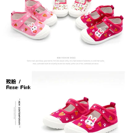 JGSHOWKITO Girls Canvas Shoes Soft Sports Shoes Kids Running Sneakers Candy  With Cartoon Rabbit Carrots Prints Children