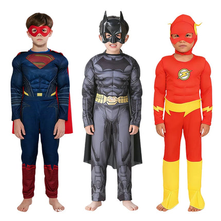 Kids Superhero Muscle Costume Jumpsuit Superhero Cosplay Jumpsuit Bodysuit Cloak Halloween Costume for Child
