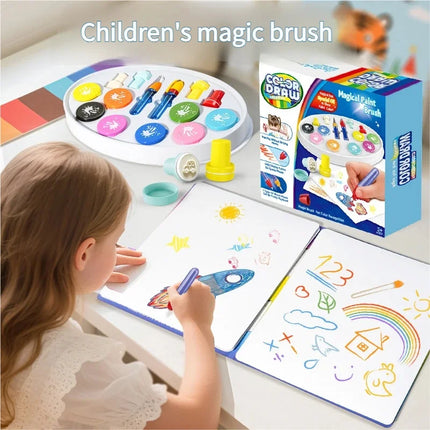 Magic Light Brush Drawing Set for Kids Mess Free LED Painting Station with Graffiti Seals and Coloring Pages  Montessori Toys
