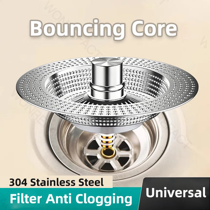 Anti Clogging Sink Food Catcher Basket Kitchen Sink Strainer Universal Kitchen Sink Stopper 304 Stainless Steel