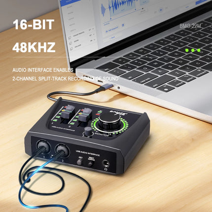 BOMGE 22M Audio Interface Sound Card console Mini USB Mixer for Guitar Recording Studio Singing for Guitar Podcasting Recording