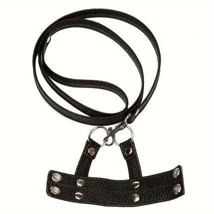 Male Leather Penis Ring Fetish Bondage Metal Chain Scrotal Cuff Traction Rope BDSM Training Penis Exercise Adult Sexual Products