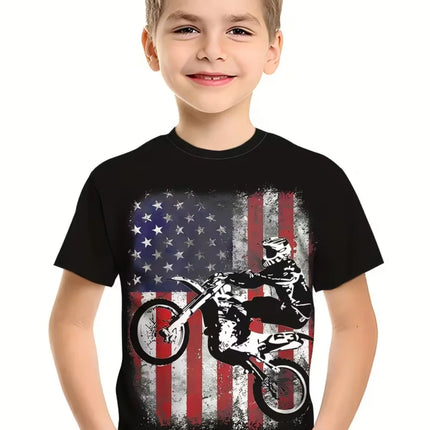 Motorcycle Rider Boys T-Shirt 3D Printed T-Shirt for Boy 2-10Y Short Sleeve Tee Top Baby Child Summer Trendy Street Children Top