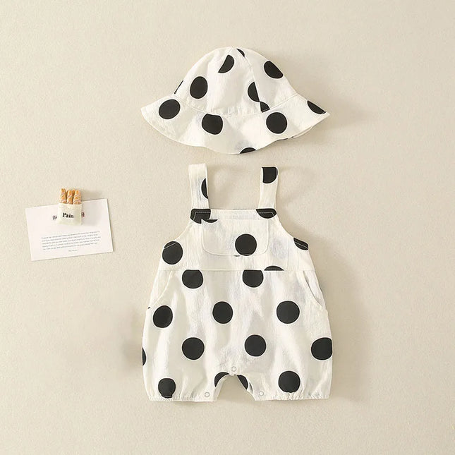 MILANCEL Summer Baby Rompers Toddler Dot Overalls Infant Girls Clothes With Hat Boys Jumpsuit