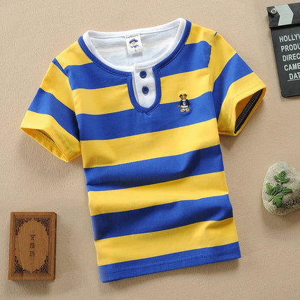 Children's clothing short sleeved T-shirt summer clothes boys and girls striped polo shirt elastic cotton round neck T-shirt 0-1