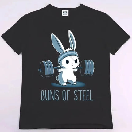 BUNS OF STEEL Rabbit Fitness Funny Gym Rat Bodybuilding Crewneck T Shirt Men Casual Short Sleeve Oversized TShirt