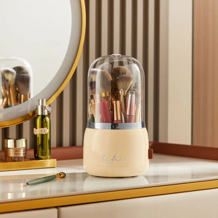 Luxury Light Makeup Brush Holder Dustproof Rotating Cup Organizer for Lipstick Eyebrow Pencil - Elegant Storage Solution