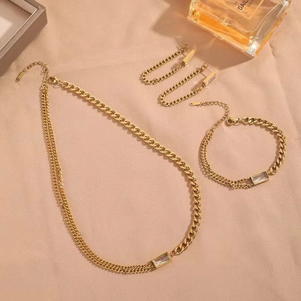 EILIECK 316L Stainless Steel Green Crystal Necklace Bracelet Earrings For Women Luxury Colorfast Jewelry 3-piece Set Gift Party