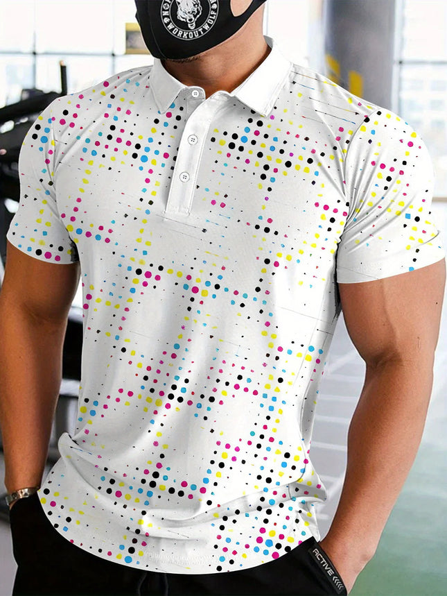 Printed Design – Not Textured Men's Short Sleeve Polo Fashion Golf Multicolor Dot Abstract Style Summer Graffiti Print Clothing