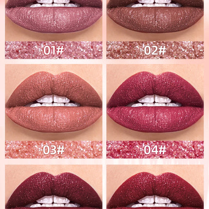 QIBEST Shimmer Lip Gloss Diamond Glitter Lip Tint Waterproof Long Lasting Matte Liquid Lipstick Red Purple Lipgloss Women Makeup