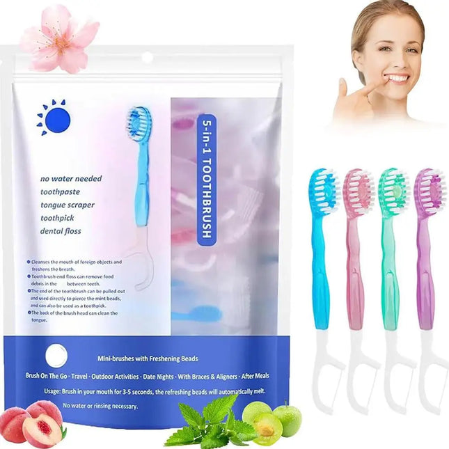Disposable Toothbrush Exploded Beads Adults Cleaning Toothbrush Portable Travel Tooth Brush With Dental Floss Tongue Scraper