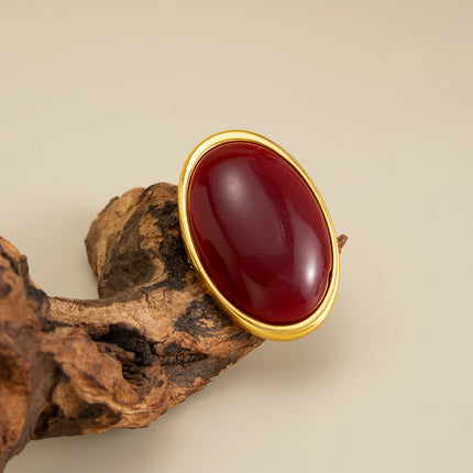 Salircon Classic Simple Geometry Red Oval Resin Finger Ring for Women Vintage Elegant Rings Charm Party Accessories Jewelry Gift