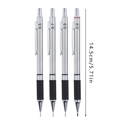 Metal Mechanical Pencil Set with Pencil Grip, Leads Art Drawing Student Office Supplies 0.5/0.7/0.9/2.0mm Automatic Pencil