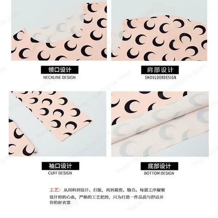 Moon Printed Tshirt Graphic Top for Women Stretchy Slim Korean Fall Spring Long Sleeve Tees Y2k Grunge T-Shirt 2000s Clothes