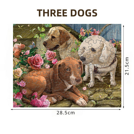 100 Pieces Jigsaw Puzzle Assembling Picture Cartoon Animals Three Dogs with Flower Decompression Puzzles Toy Educational Gifts