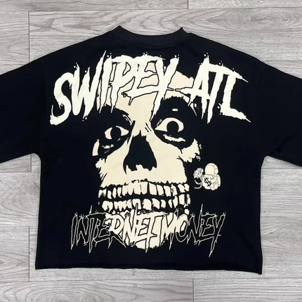 25 Summer Y2K Retro Gothic Skull Graphic Print T-shirt Men's Oversized Casual Cotton Short-sleeved T-shirt Street Top