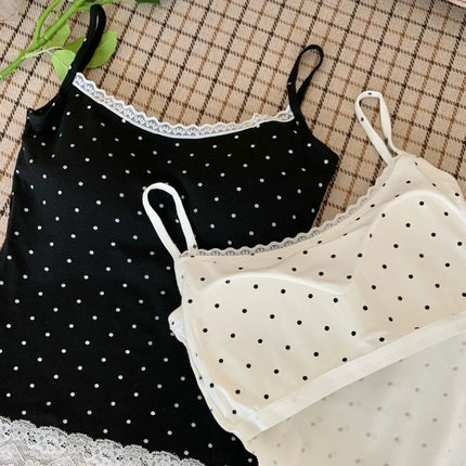 Sweet Sle Lace Polka Dot Svel Tank Top Padded Inner Wear Outerwear for Spring Summer Travel Outfit Casual Women's Vest