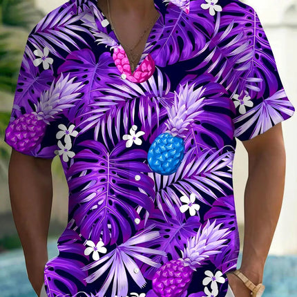 New Hawaii Spring/Summer Fashion Leisure Street Walk Tourist Beach Printed Full Open Short Sleeve Button Shirt, Quick Shipping