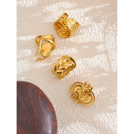 Yhpup Stainless Steel Natural Shell Geometric Open Ring Adjustable 18K PVD Plated Popular Fashion Finger Jewelry Accessories
