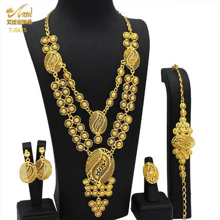 ANIID Brazilian 24K Gold Color Jewelry Sets Wedding Dubai Necklace Earrings For Women Nigerian Indian Bridal Set Party Gifts