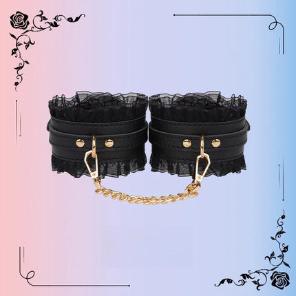 Sexy Lace Hand and Foot Cuffs with Leash Collar Bondage Seven-Piece Set Maid Training Props Couple Role-Play Intimate Toys 18+