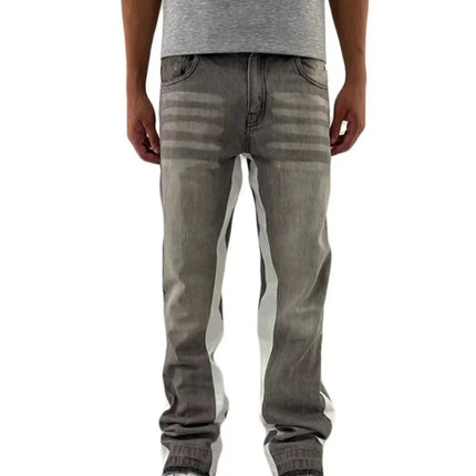 Washed Micro-Flare Gray Stitching Jeans, Suitable for Both Men and Women, Can Be Worn as Long Pants or Shorts, Comfortable