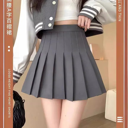 Autumn and winter new pleated skirt women's half skirt Korean high waist slim mini skirt Preppy style side zipper A-line skirt