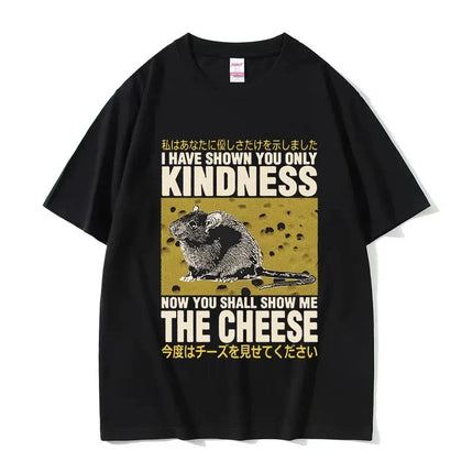 Funny Cheese Devouring Machine Japanese Rat Graphic T Shirts Men Vintage Fashion O-Neck Oversized T-shirt Y2k Unisex 62408