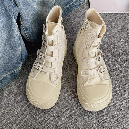 CHABELLA Women's High Top Canvas Shoe Design Buckle Strap Zip Simplicity Female Shoes 2025 High Street Grace Walking Shoes