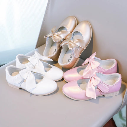 Girls Princess Shoes Shallow Bowknot Metallic Color Fashion Sweet Girl's Mary Janes Shoes Light Non-slip 26-36 Kids Ballet Flats