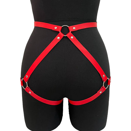 Women Crotchless Underwear PU Leather Handcuffs Garter Set Gothic Rave Sword BDSM Bondage Leg Harness Sexy Body Lingerie Garters