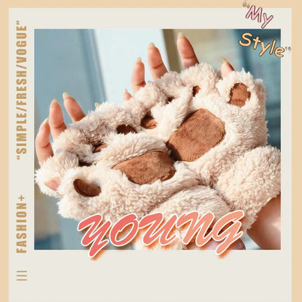 Lovely Plush Cat Claw Paw Gloves Plush Mittens Warm Soft Plush Short Fingerless Fluffy Bear Gloves Costume Half Finger Gloves
