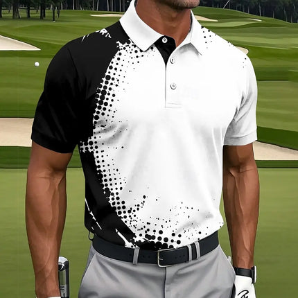 Men's Geometric Golf Sports Polo Shirts Short Sleeve Collared Shirts Casual Athleisure Buttons Summer Spring