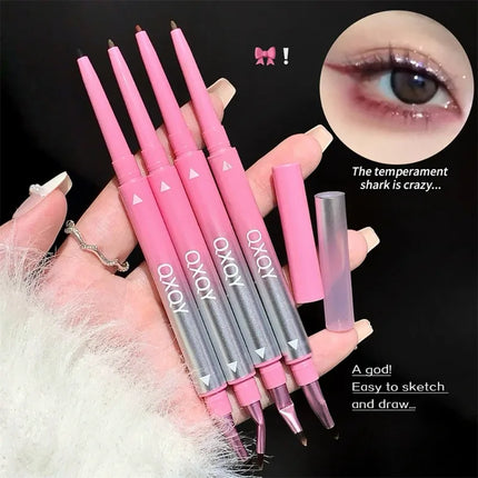 2 in 1 Punk Red Eyebrow Eyeliner GelPencil with Angled Brush Smudge-Proof Waterproof Smooth for Brow & Lying Silkworm Eye Makeup