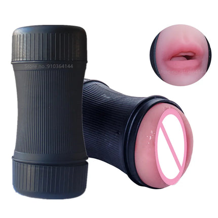 Double Head Use Manual Male Masturbator Realistic Vagina Oral Blowjob Cup Masturbation Machine Adult Erotic Sex Toy for Men 18+