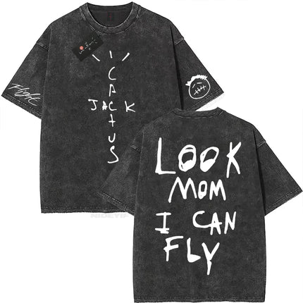 100% Cotton Oversized T Shirt For Men Women HipHop Washed T Shirts cactus jack Short Sleeve Gift Tops look mom i can fly K39