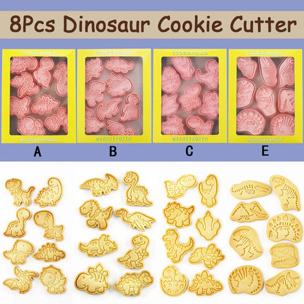 8Pcs Animal Cat Rabbit Dinosaur Cookie Cutter Fruits Cookie Stamp Car Biscuit Molds for Baking, Fondant, Cheese, and Pastries