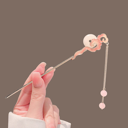 Classic Hair Stick Imitation Jade Hairpin Chinese Hanfu Hair Accessories For Women Long Tassel Hair Bun Jewelry Vintage Tiaras