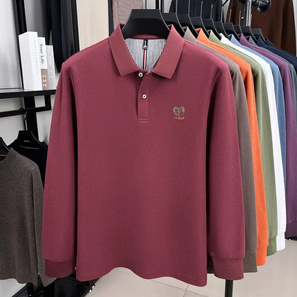100% Pure Cotton Men's Autumn Spring Polo Long Sleeve Luxury Stylish Commuting Casual High-end Comfort Delicate Embroidered Top