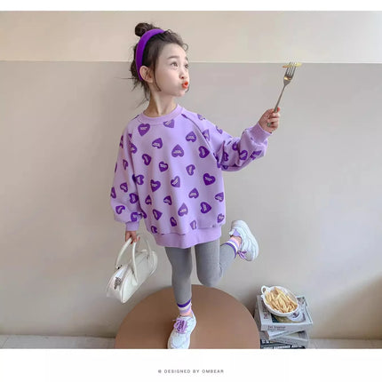 Girls Long Sleeved Sweatshirt Spring Girl Fashion Pullover 3-10 Years Old Children Love Printed Top Kid Casual Sportswear