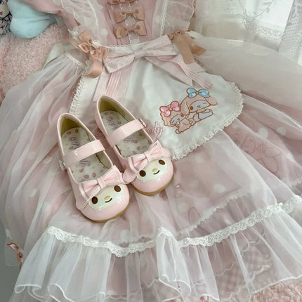 Sanrio Melody Lolita Princess Shoes Pink Kawaii Cartoon Anime Style Decoration Flat Shoes Girl Lolita Round Head Princess Shoes